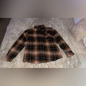 Brown Plaid Button-Up Shirt